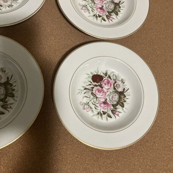 VNTG Royal Jackson Lady Lee Set 4 Rimmed shallow roses Soup Bowls - Picture 14 of 16